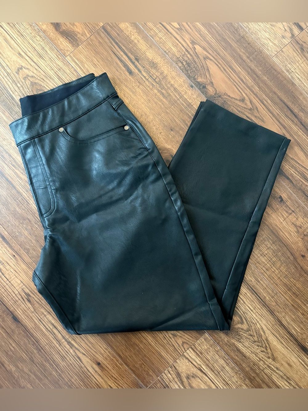 NWOT Spanx Black Faux Leather Wide-Leg Pants Size L
